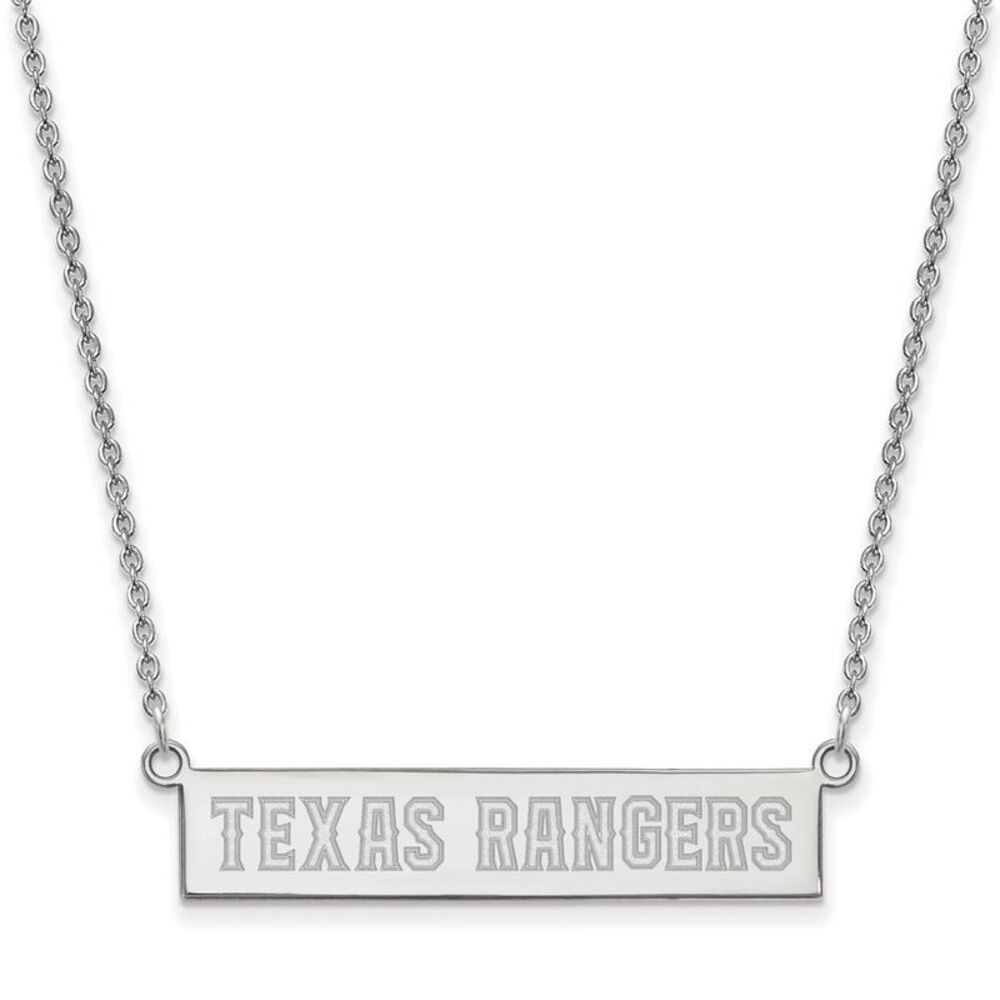 Sterling Silver MLB Texas Rangers Small Bar Necklace, 18 Inch